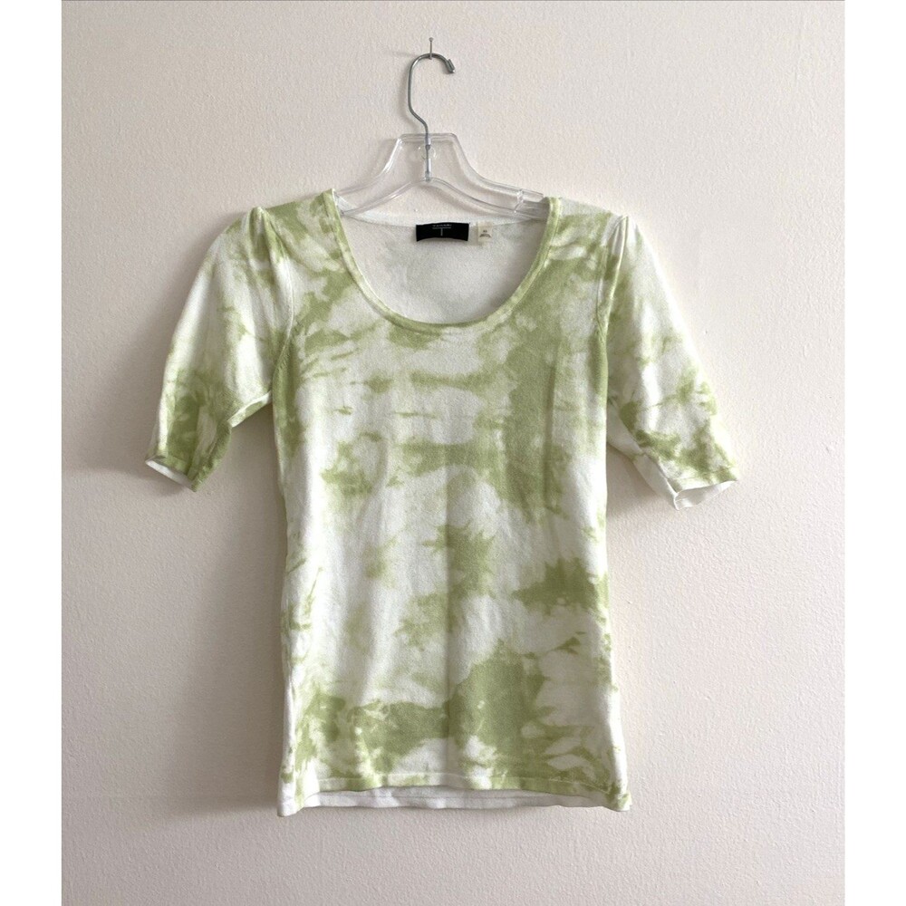 Tahari Sweater Top Womens Size XS Green Tie Dye Short Sleeve Lightweight